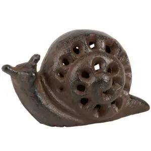 Metal snail sculpture with cutout design