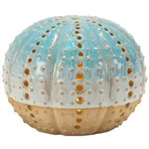 Teal ceramic sea urchin candle holder
