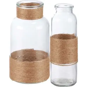Two glass jars with jute twine bands
