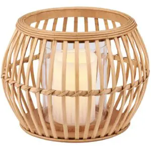 Bamboo lantern with glowing candle inside