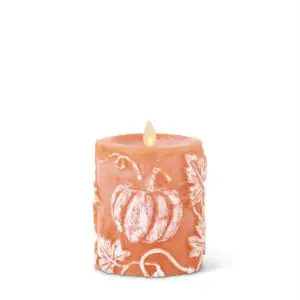 4.5″ Luminara Embossed Pumpkin Chalky Pillar