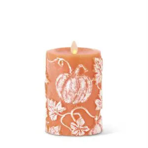 5.5" Luminara Embossed Pumpkin Chalky Pillar