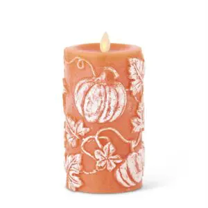 6.5" Luminara Embossed Pumpkin Chalky Pillar