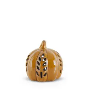 Brown Ceramic LED Cutout Mini Pumpkin