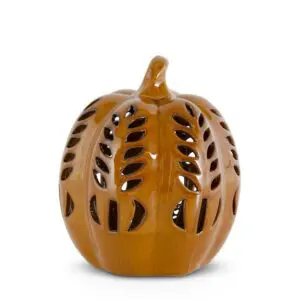 Brown Ceramic LED Cutout Pumpkin with Timer