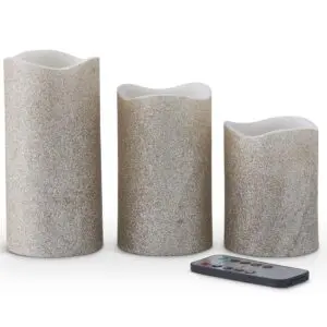 Set of 3 Champagne Glitter LED Wax Pillar Candle