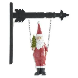 Red Glittered Santa Holding Tree Arrow