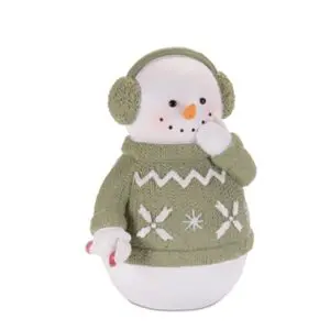 Green Sweater Snowman with Candy Cane