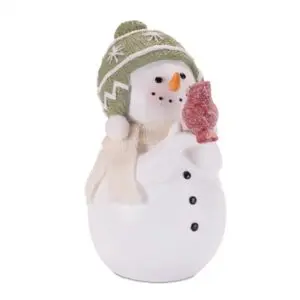 Green Hat Snowman with Cardinal