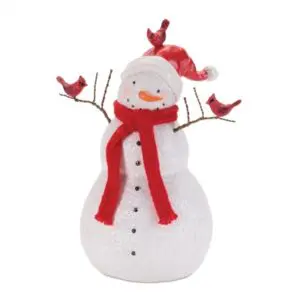 Snowman with Red Scarf and Cardinal
