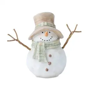 5.75" Snowman with Sage Green Scarf and Brown Hat