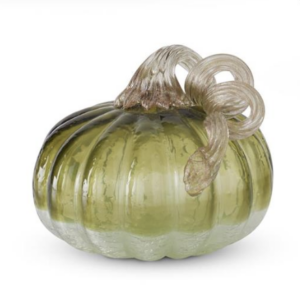 Green & Clear Crackled Handblown Glass Pumpkin