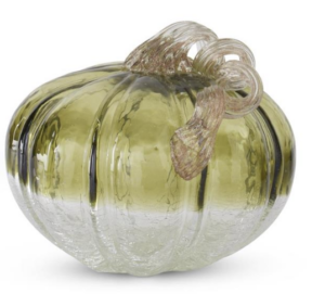 Green & Clear Crackled Handblown Glass Pumpkin