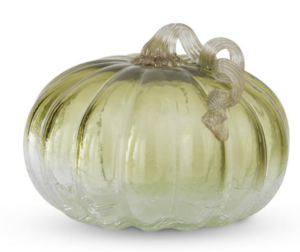 Green & Clear Crackled Handblown Glass Pumpkin