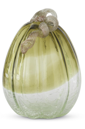 Green & Clear Crackled Handblown Glass Pumpkin
