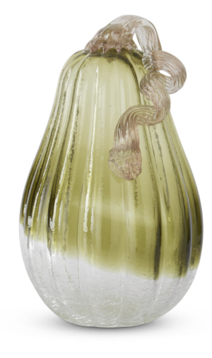 Green & Clear Crackled Handblown Glass Pumpkin