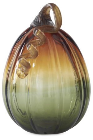 Green & Amber Handblown Glass Gourd