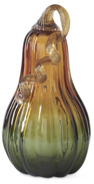 Green & Amber Handblown Glass Gourd