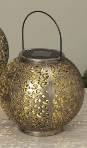 7" Solar Lighted Lantern - Gold
