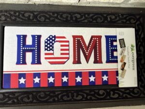 Patriotic HOME doormat with stars and stripes