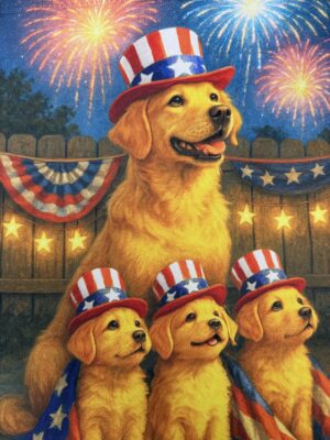 Patriotic Golden Retriever Puppies Garden Flag