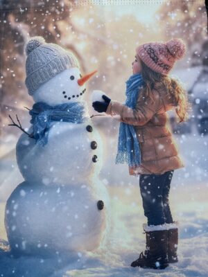 Girl Building Snowman Garden Flag