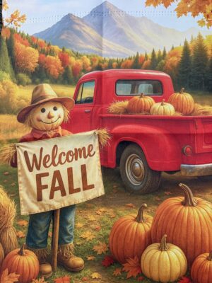 Welcome Fall Red Truck Garden Flag