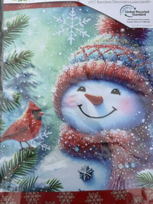 Snowman with Cardinal Garden Flag