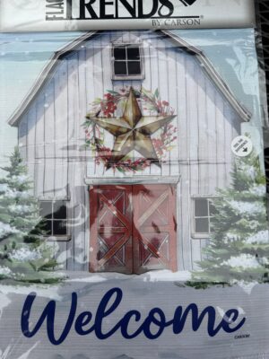 Winter White Barn Garden Flag